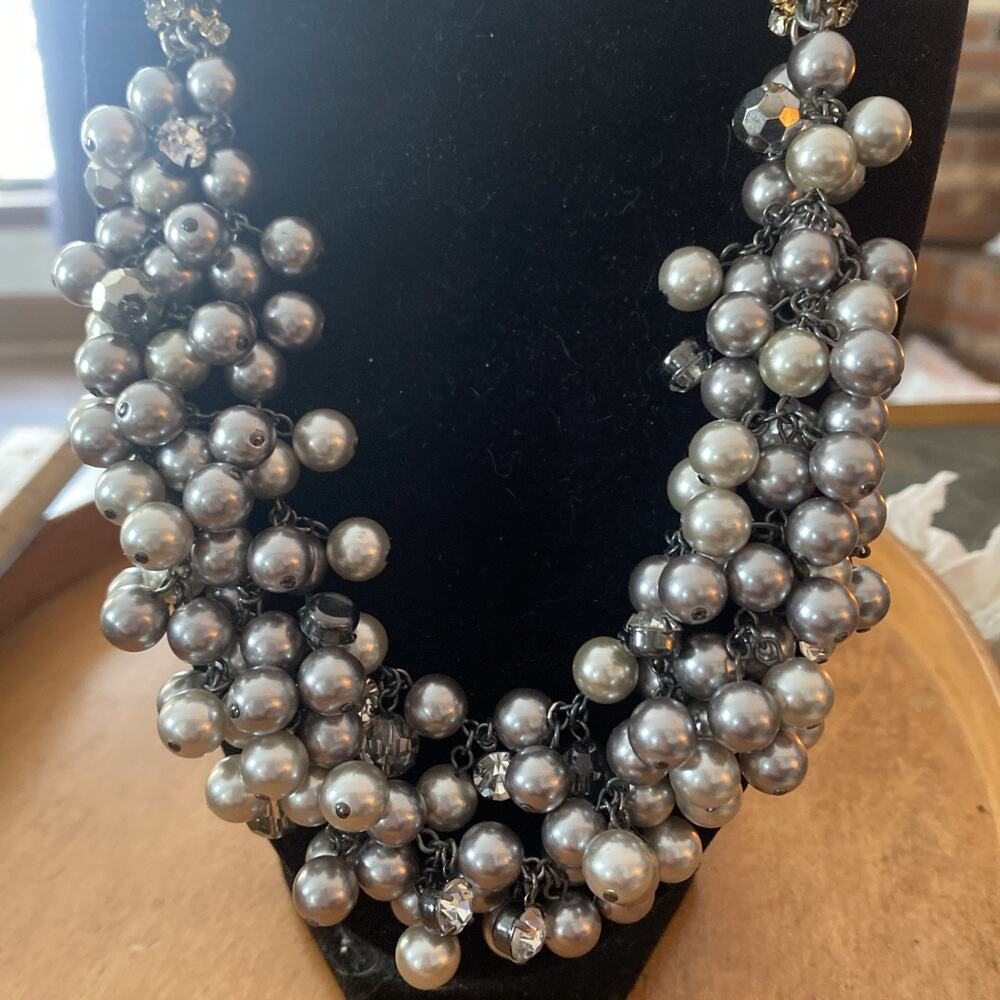 Chunky heavy Silver tone beaded multi strand necklace With Stainless Steel Chain - Picture 2 of 7